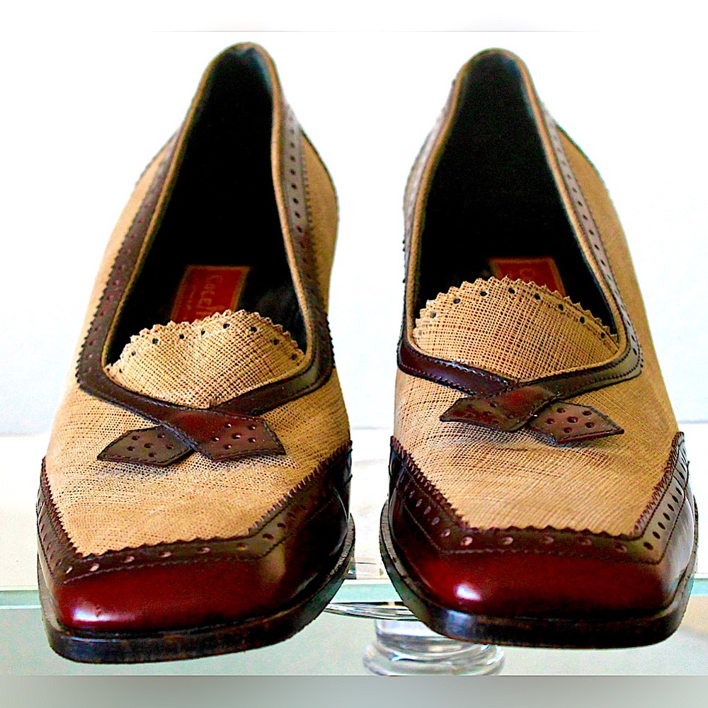 COLE HAAN STUDIO HEEL LOAFER 8 1/2 AA VINTAGE SPECTATOR MADE IN ITALY WINE TAUPE